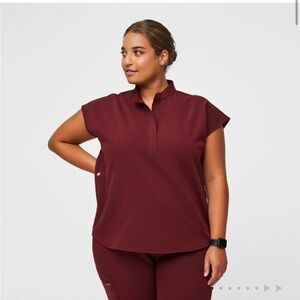 Figs Rafaela Burgundy Scrub Top with Mandarin Collar